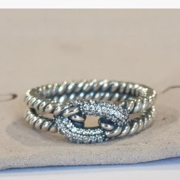 David Yurman Jewelry - David Yurman Sterling Silver Three Row Diamond Cable Loop Ring 6.25